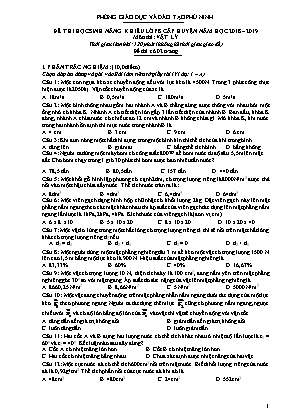 Đề thi học sinh năng khiếu cấp huyện môn Vật lý Lớp 8 - Năm học 2018-2019 - Phòng giáo dục và đào tạo Phù Ninh (Có đáp án)